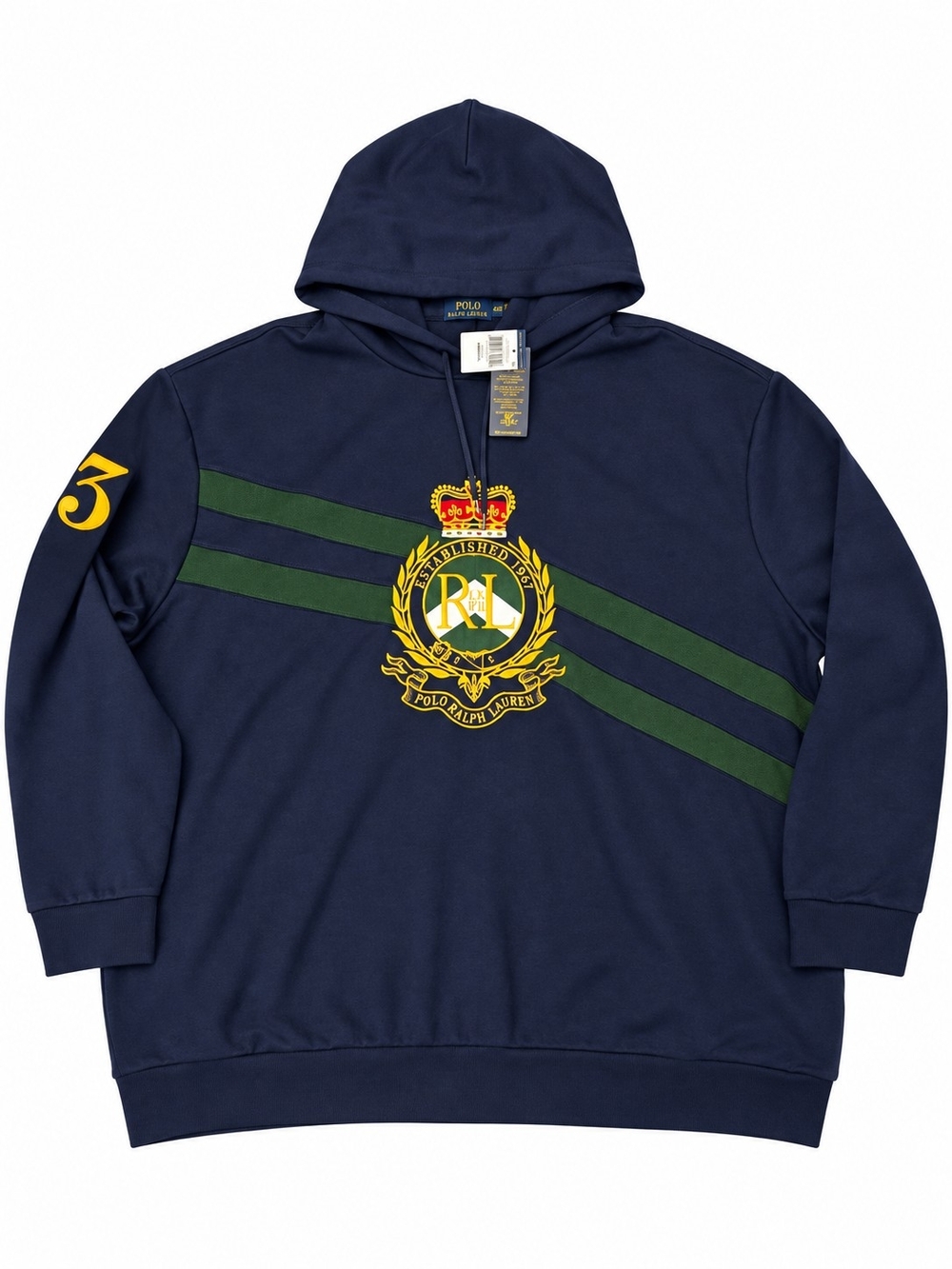 NWT Polo Ralph Lauren Crest Stripe Hoodie Navy Green 4XB Big